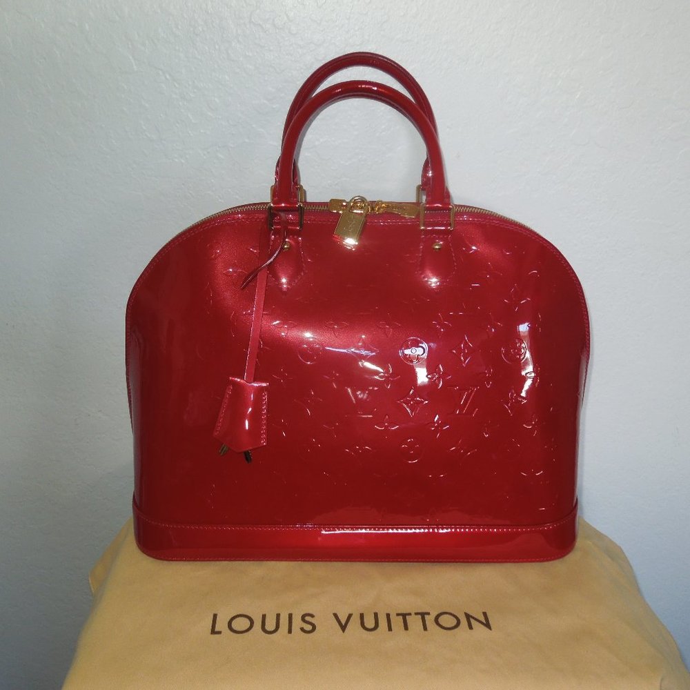 Authentic Louis Vuitton Red Vernis Alma Bag Purse.